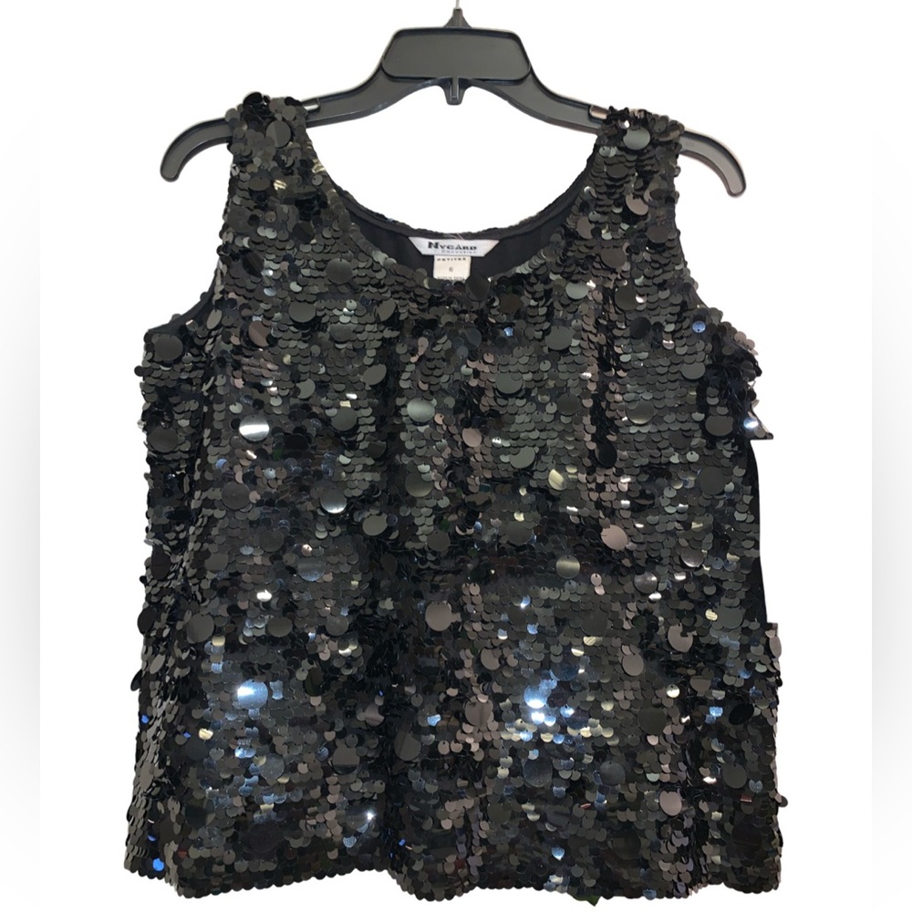 Peter Nygard Collection Black Sparkly Top Size 6 Petite NWT